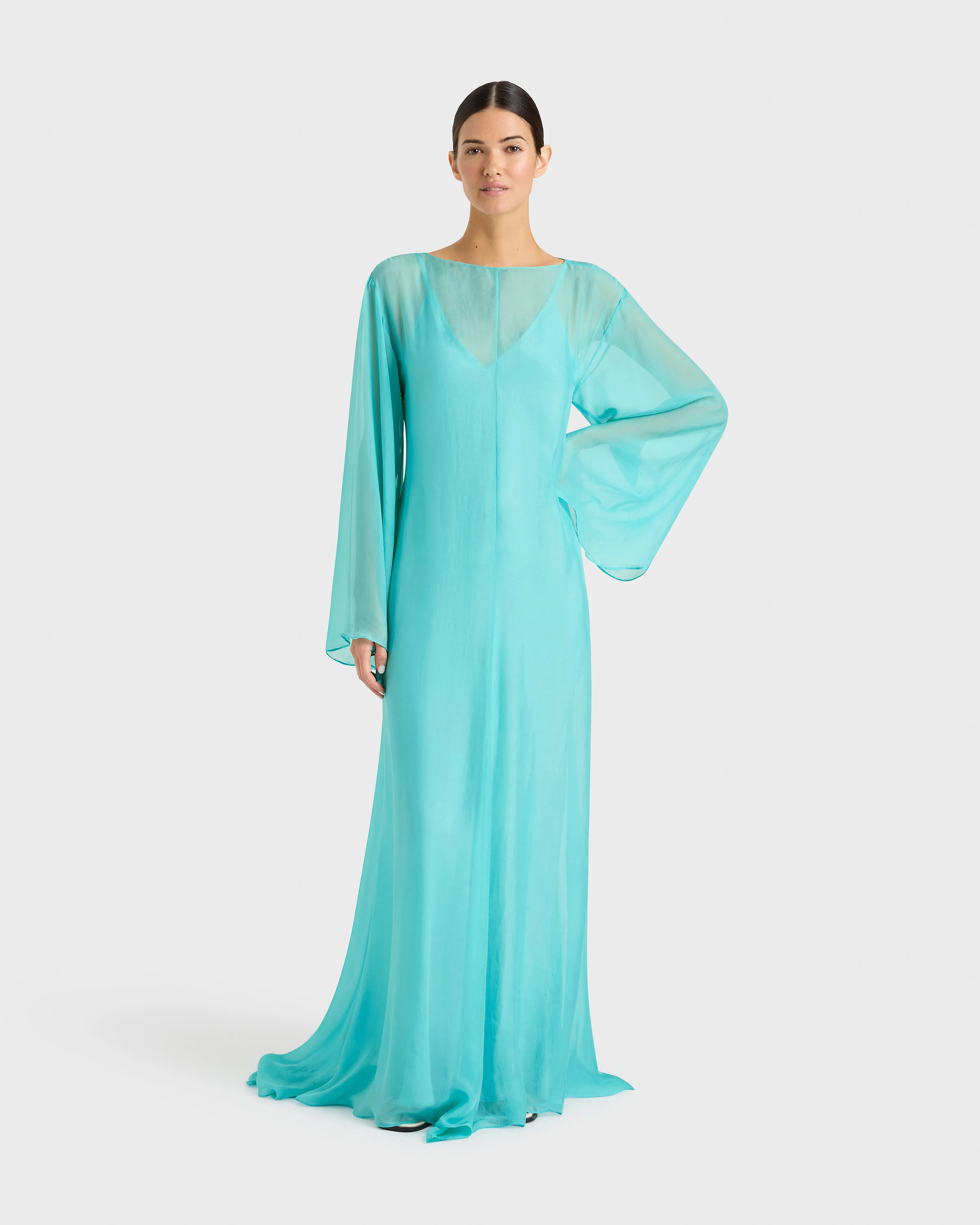 Capri Silk Chiffon Gown & Slip - Aqua