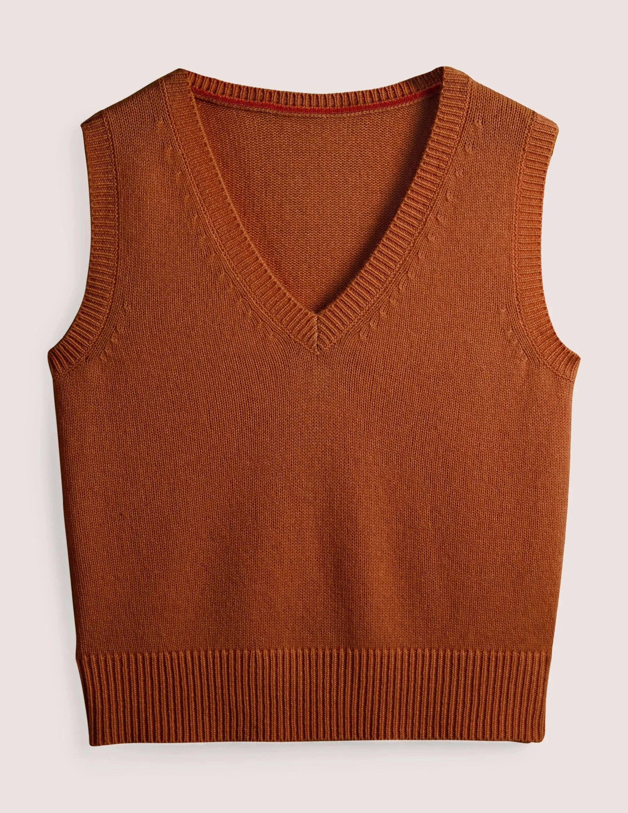 Cashmere V-Neck Knitted Tank-Copper Red