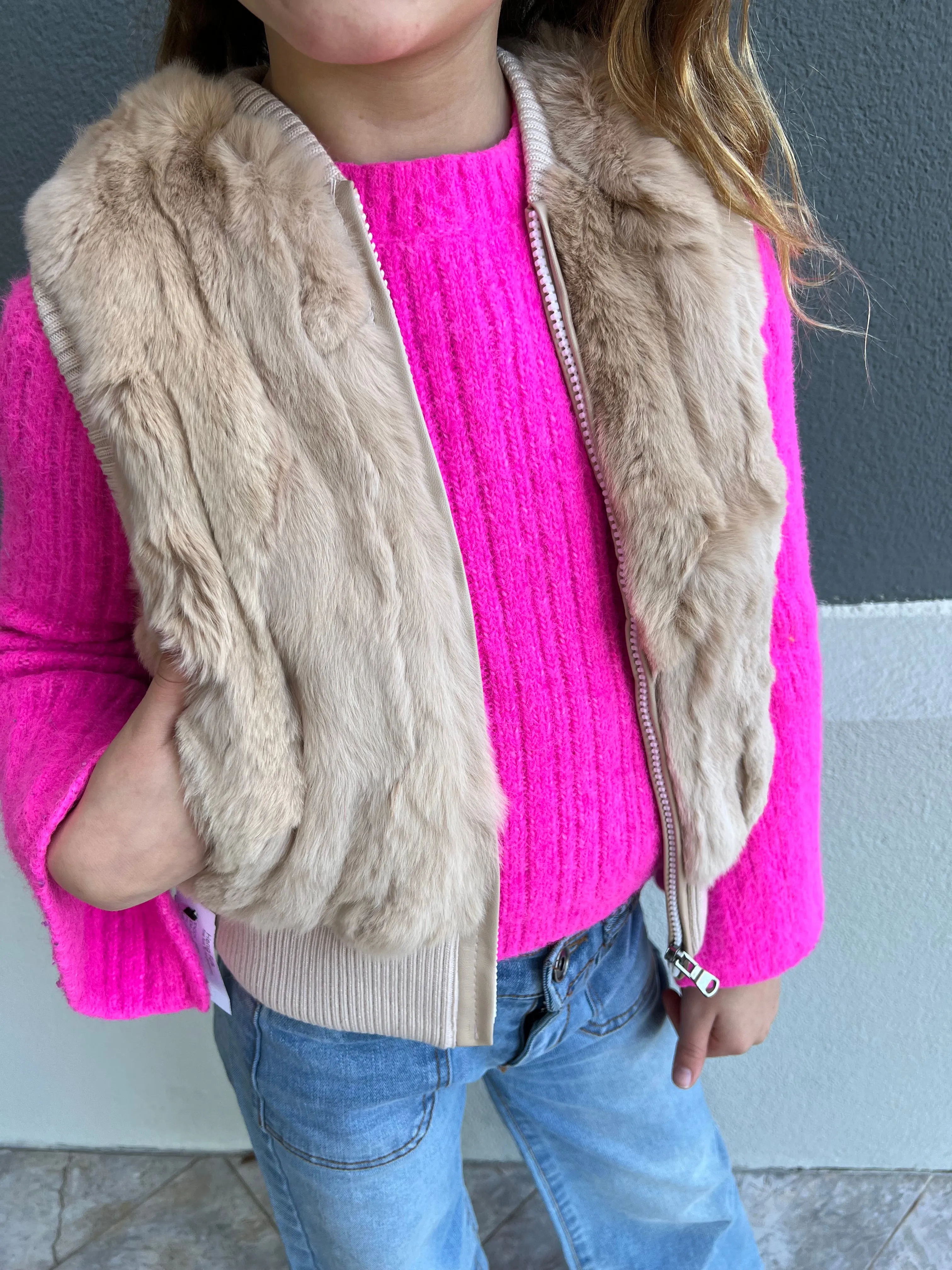 Children's Champagne Rabbit Fur Vest