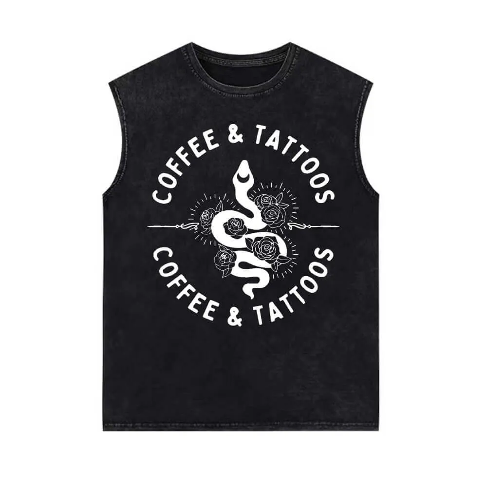 Coffee and Tattoos Snake Rose Vintage Washed Vest Top