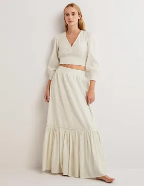 Cotton Metallic Maxi Skirt-Ivory Crinkle Lurex