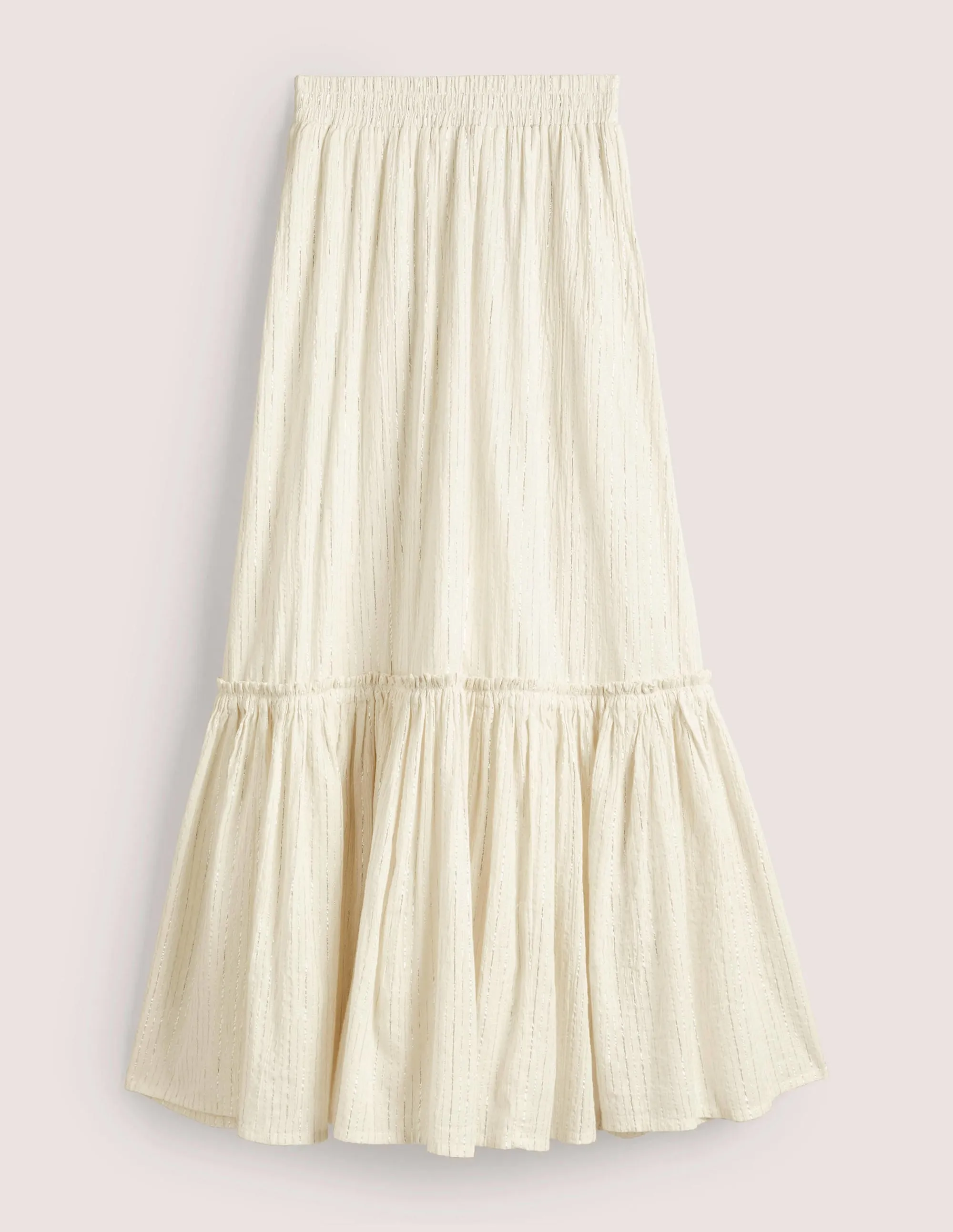 Cotton Metallic Maxi Skirt-Ivory Crinkle Lurex