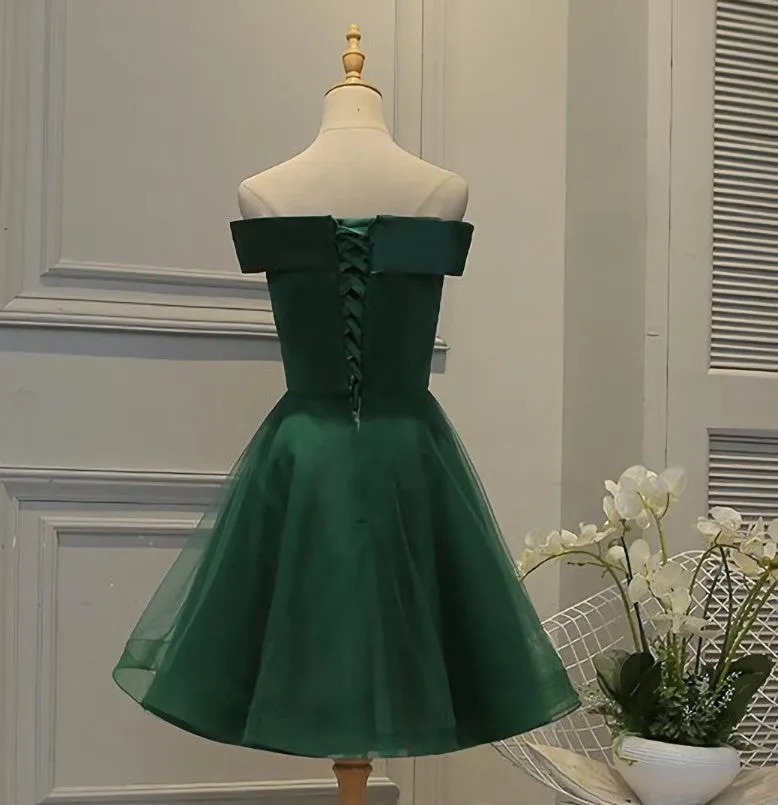 Cute Dark Green Off Shoulder Short Party Dress, Tulle Homecoming Dress