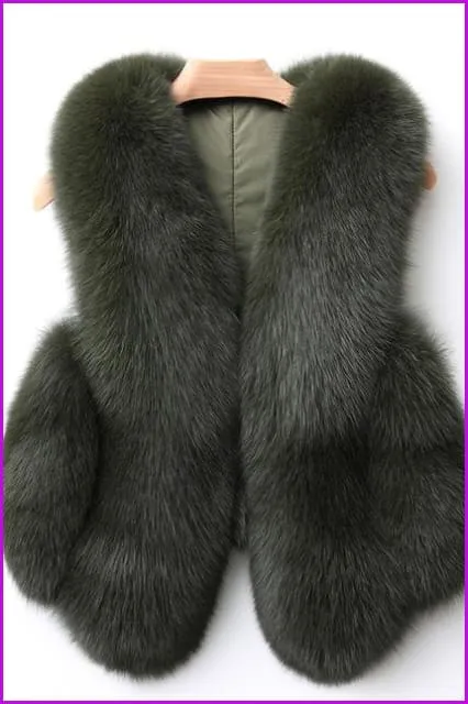 Dark Green Fox Fur Gilet 45CM DO1543