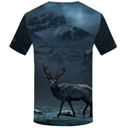 Deer T shirts Men Mountain Tshirt Anime Animal Tshirts Novelty Gray Tshirts Casual Gothic Tshirt Printed Short Sleeve Hip hop