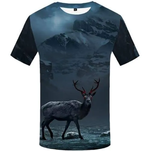 Deer T shirts Men Mountain Tshirt Anime Animal Tshirts Novelty Gray Tshirts Casual Gothic Tshirt Printed Short Sleeve Hip hop