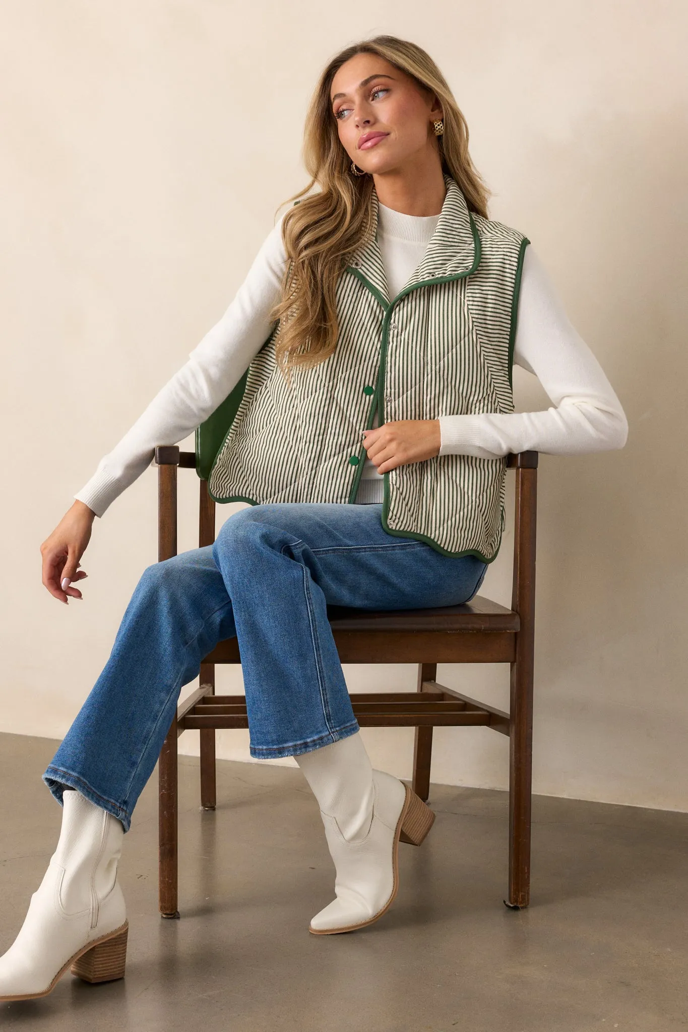 Drifting Branches Green Stripe Quilted Vest