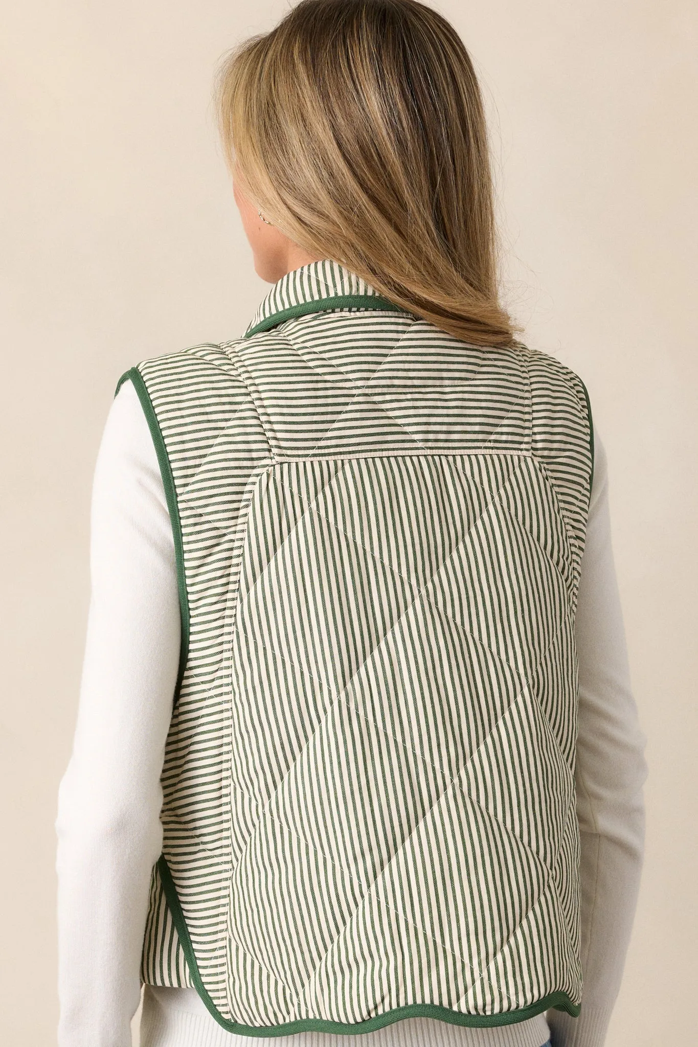 Drifting Branches Green Stripe Quilted Vest