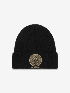 ED Hardy Kids Logo Beanie Hat in Black