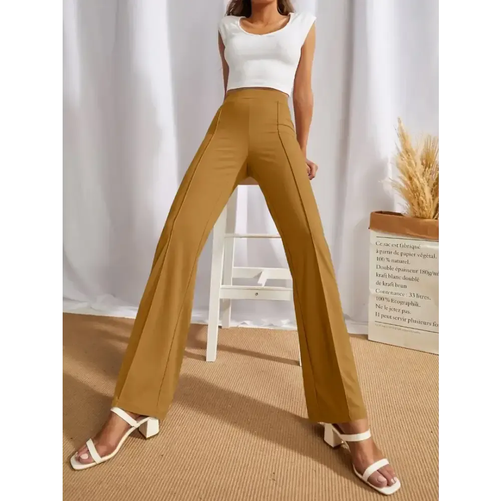 Elegant Yellow Cotton Solid Trousers For Women