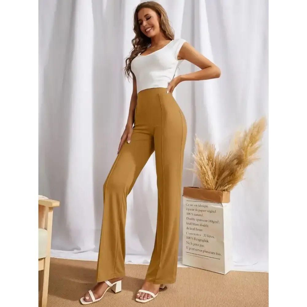 Elegant Yellow Cotton Solid Trousers For Women