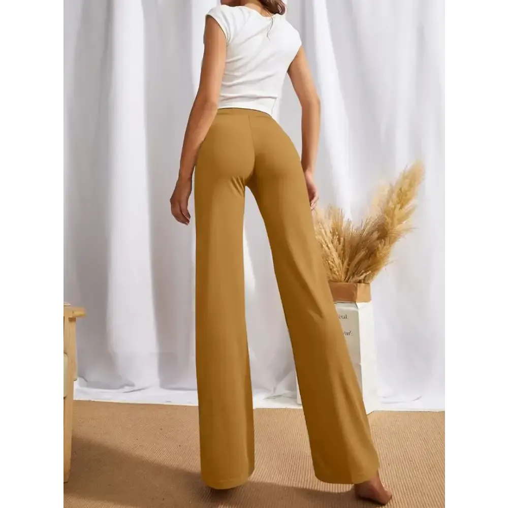 Elegant Yellow Cotton Solid Trousers For Women