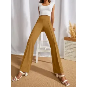 Elegant Yellow Cotton Solid Trousers For Women