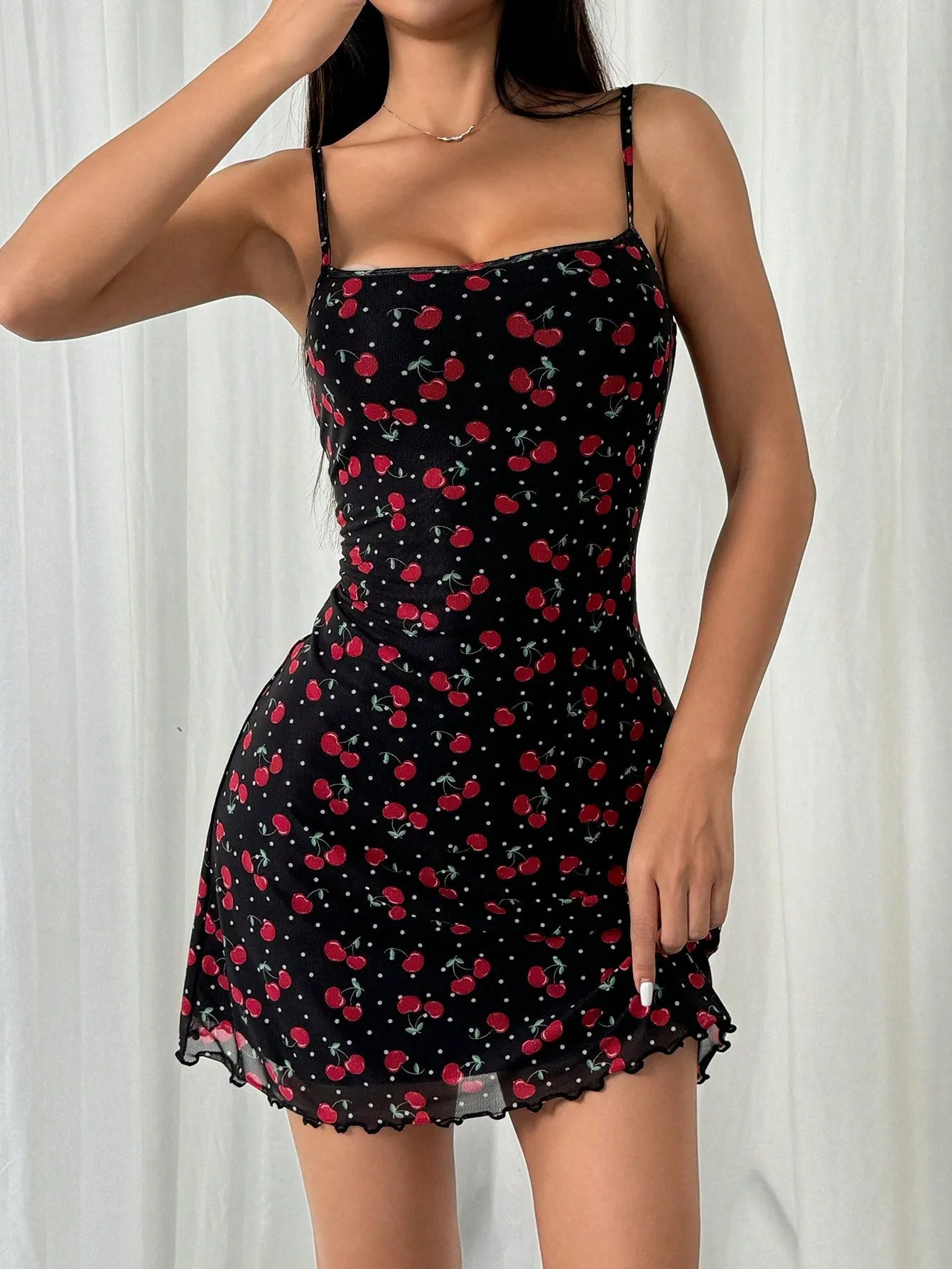 EZwear Women Floral Mesh Slip Mini Dress