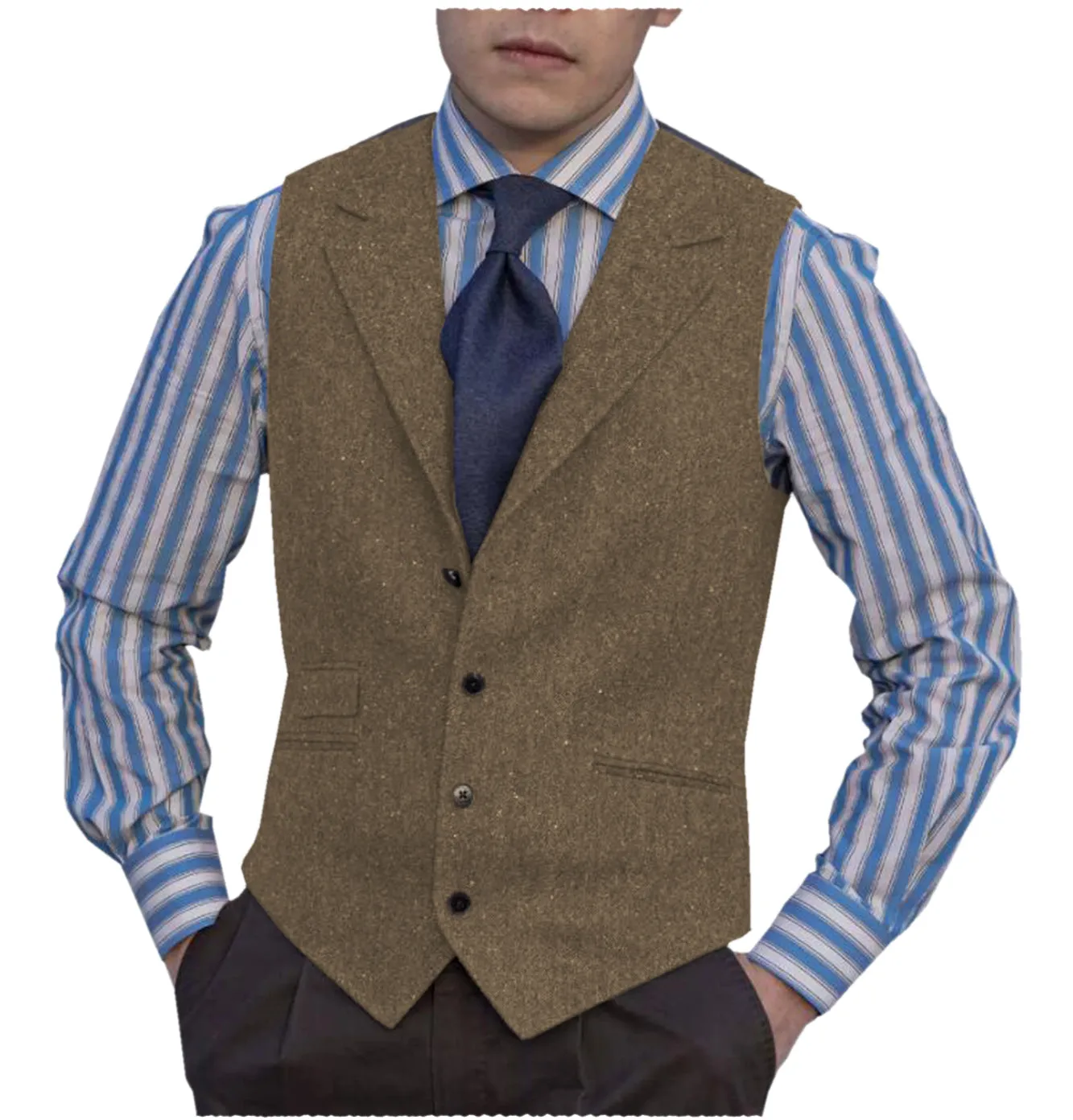 Fashion Men's vest Tweed Notch Lapel Waistcoat