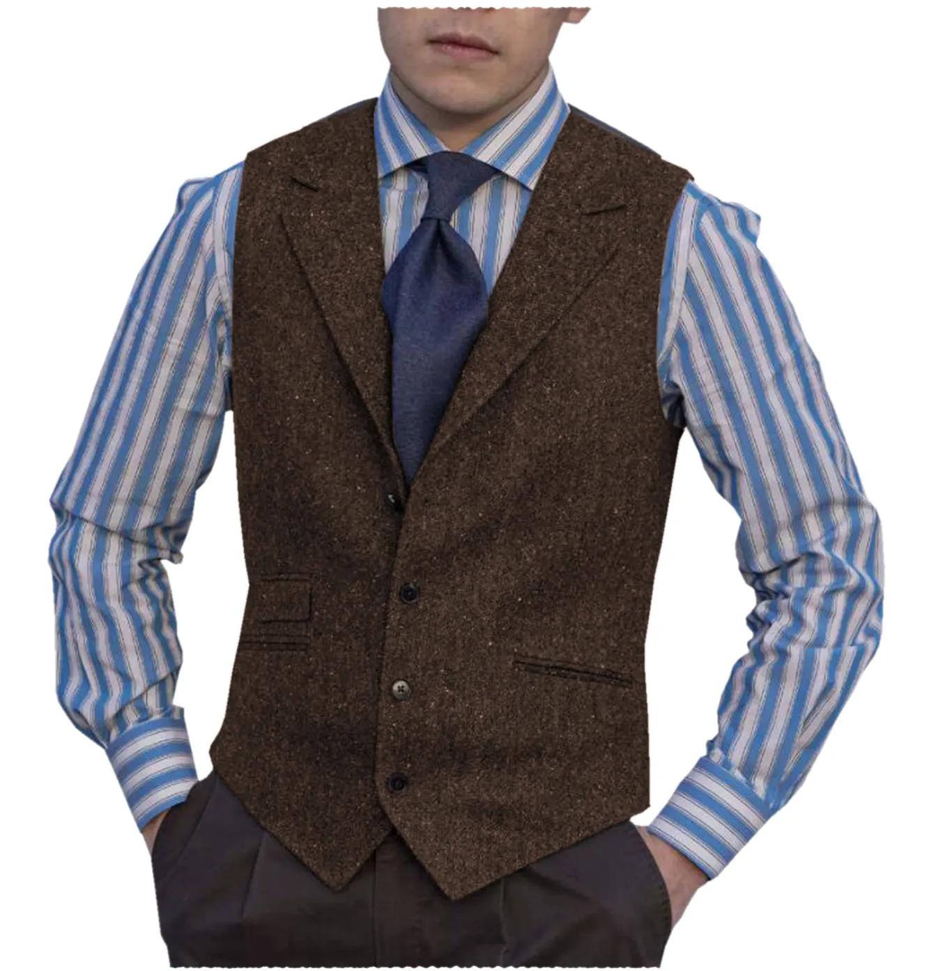 Fashion Men's vest Tweed Notch Lapel Waistcoat