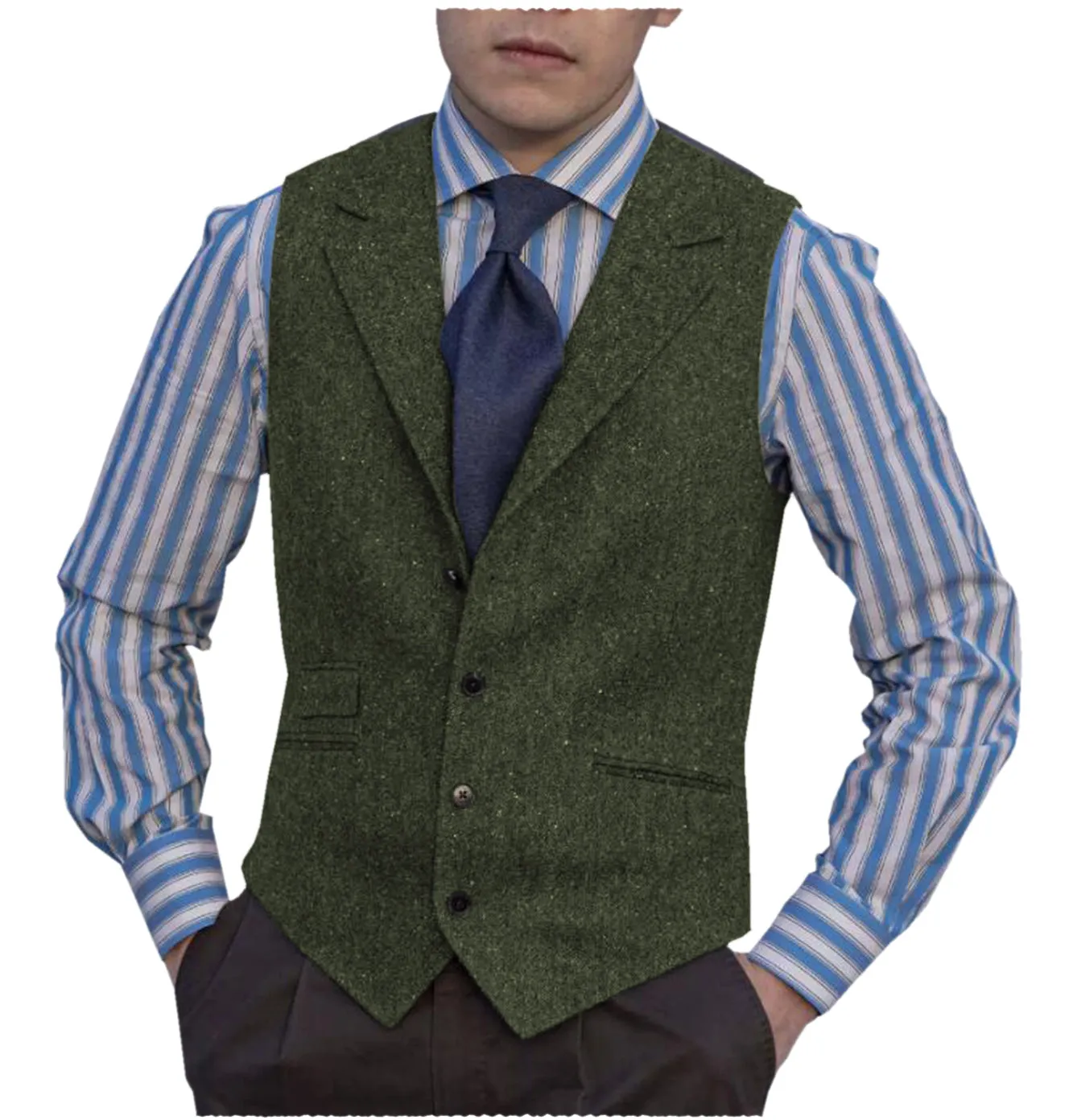 Fashion Men's vest Tweed Notch Lapel Waistcoat