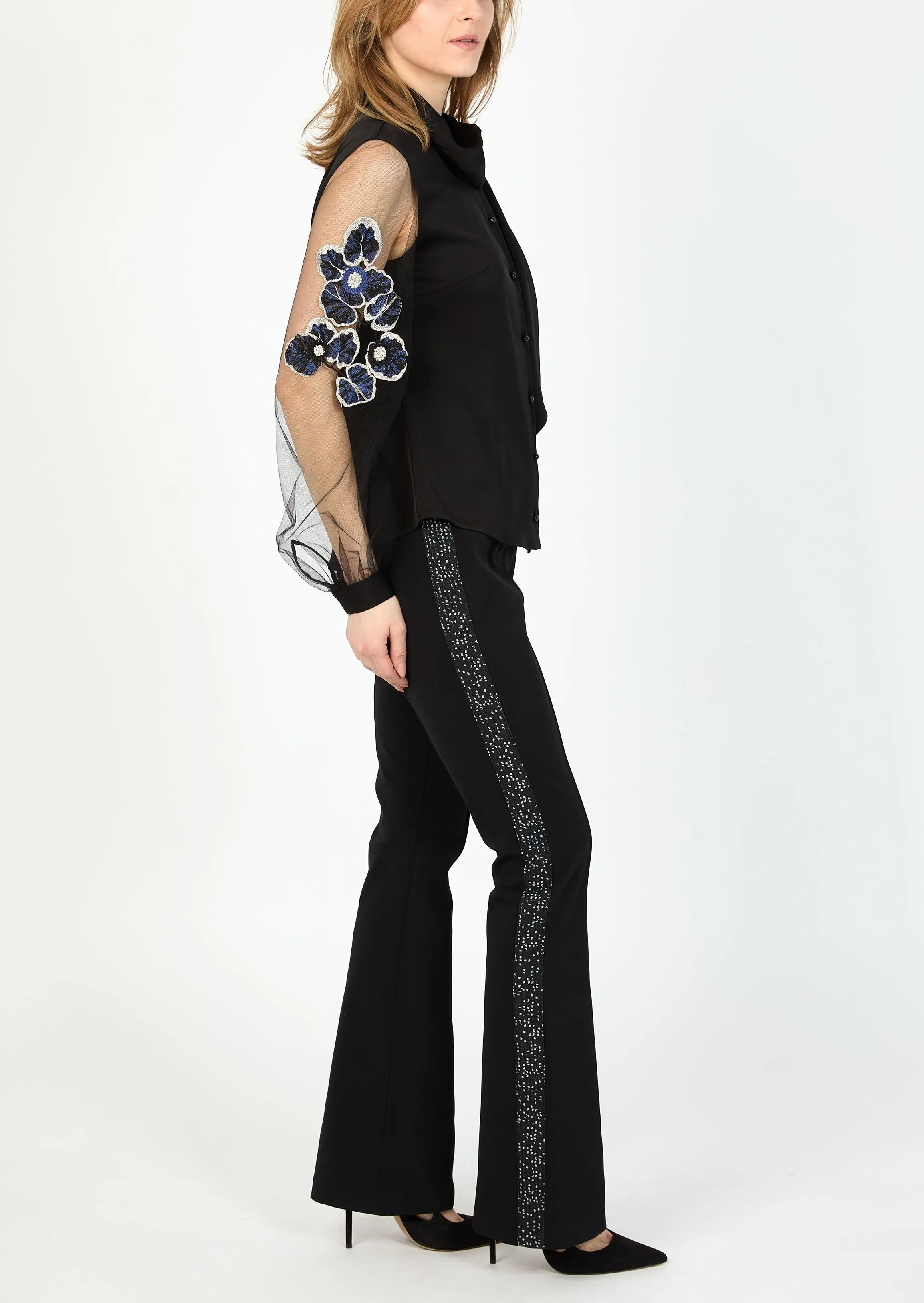 FESTA JACQUARD FLARED LEG PANTS