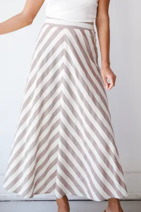 FINAL SALE - Completely Endearing Taupe Striped Maxi Skirt