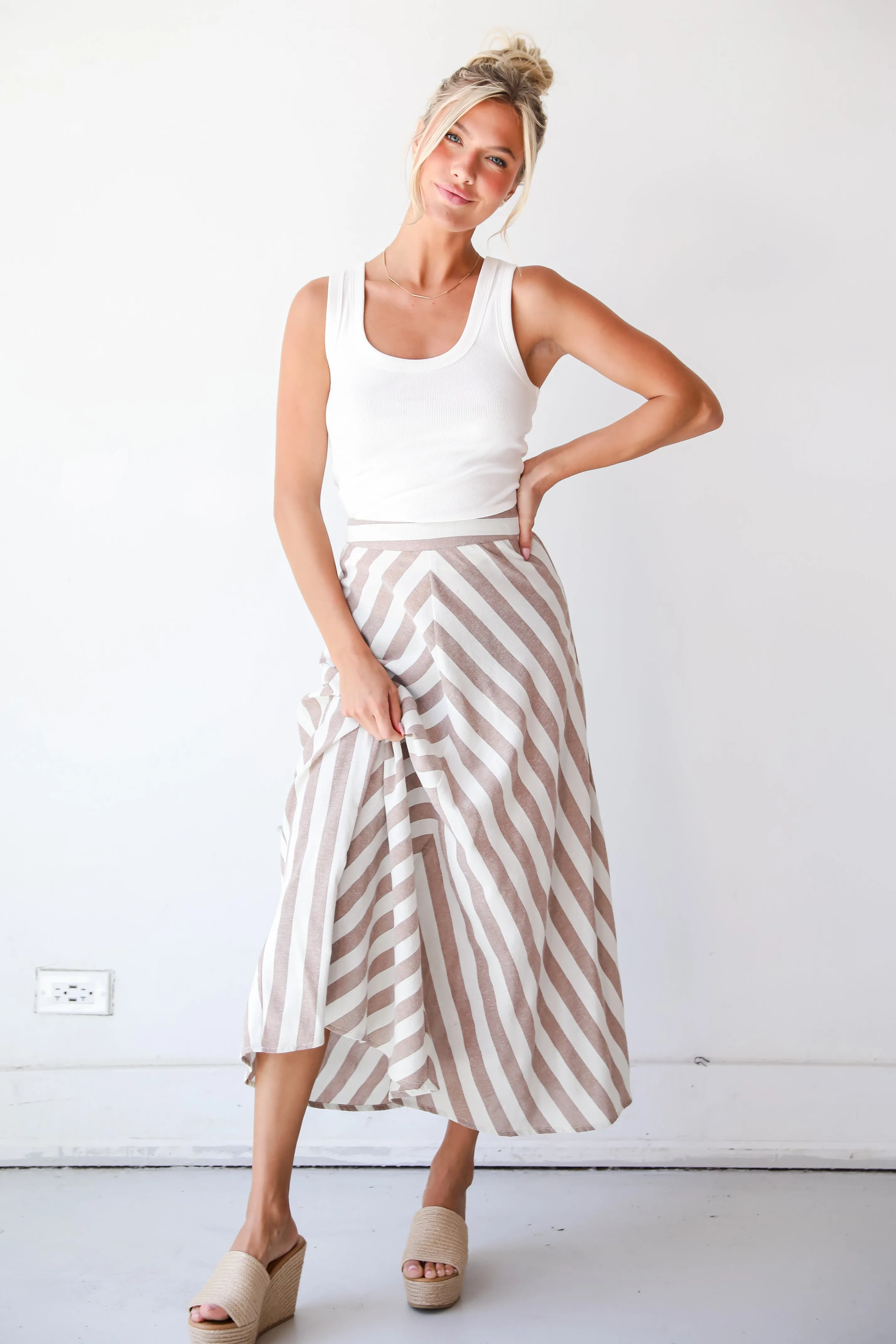 FINAL SALE - Completely Endearing Taupe Striped Maxi Skirt