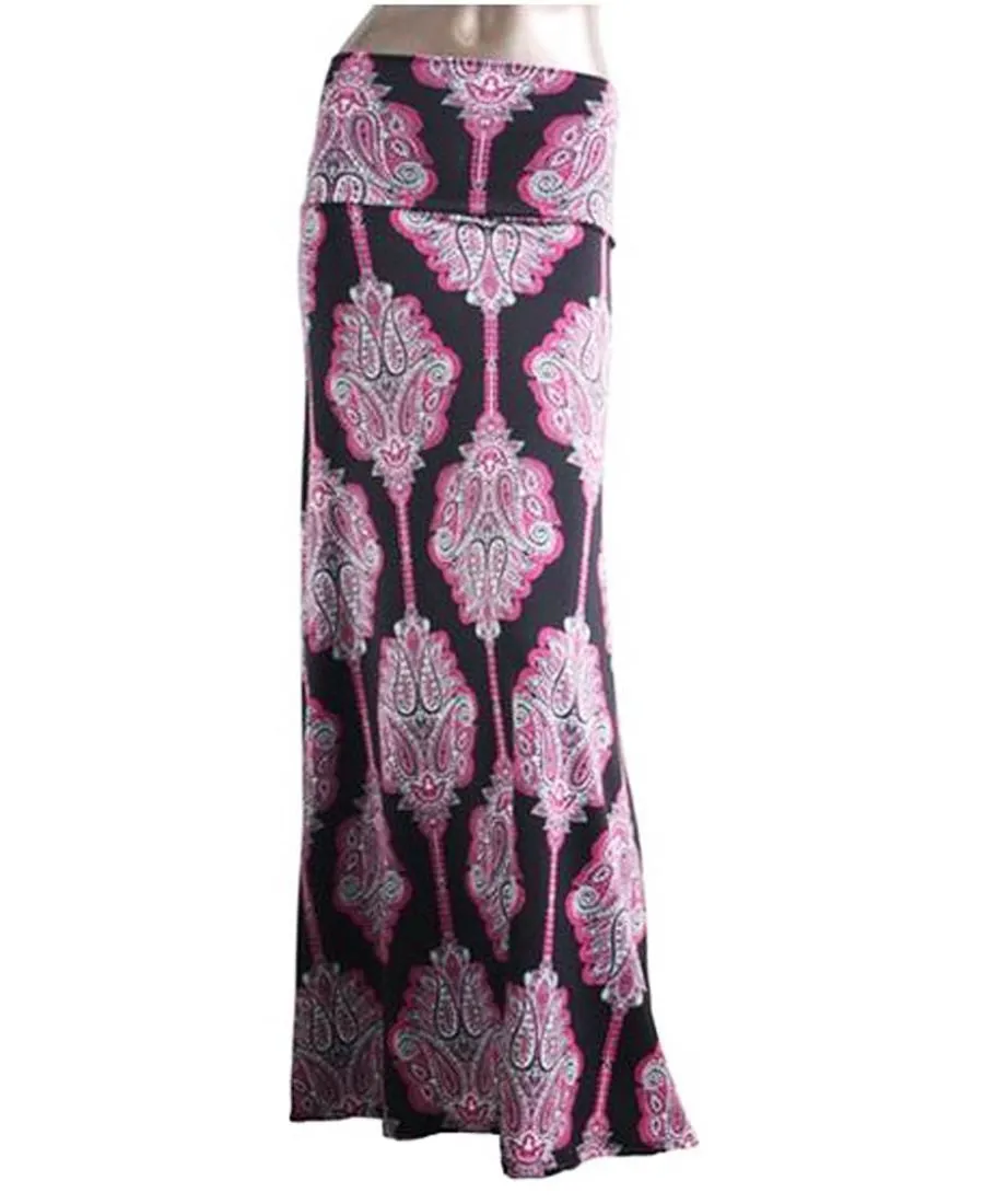 Flourish Black Pink Foldover Maxi Skirt