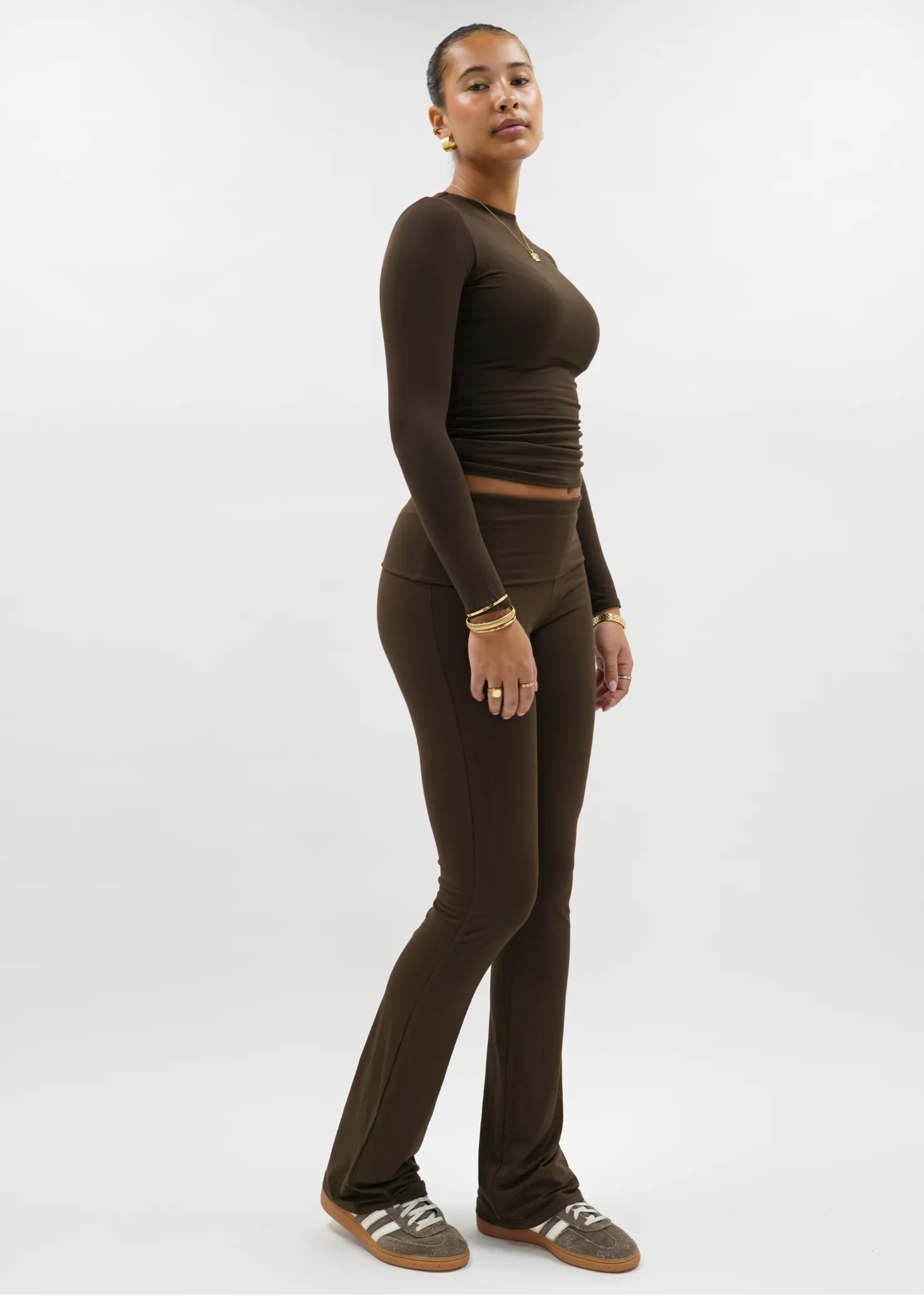 Fold-over flared pants chocolate brown (TALL)