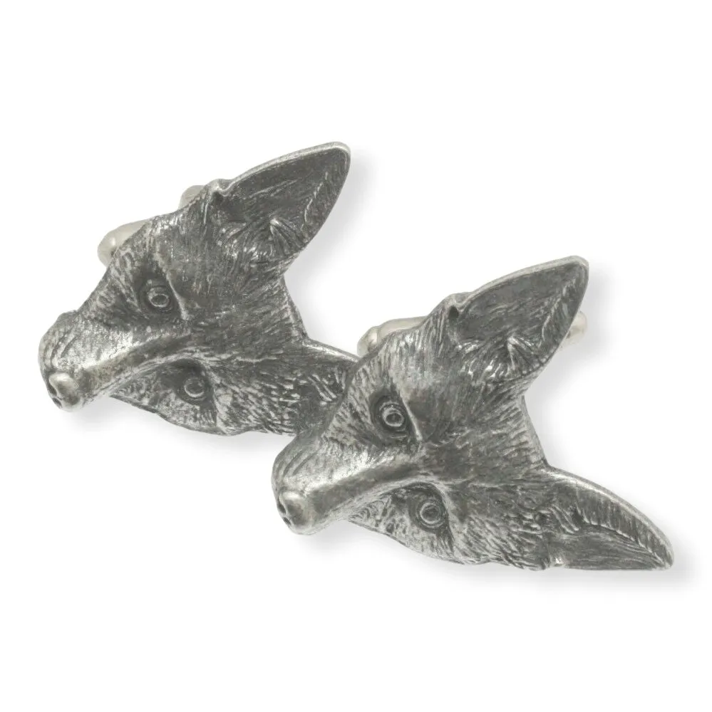 Fox Head Pewter Cufflinks Hunting Gift