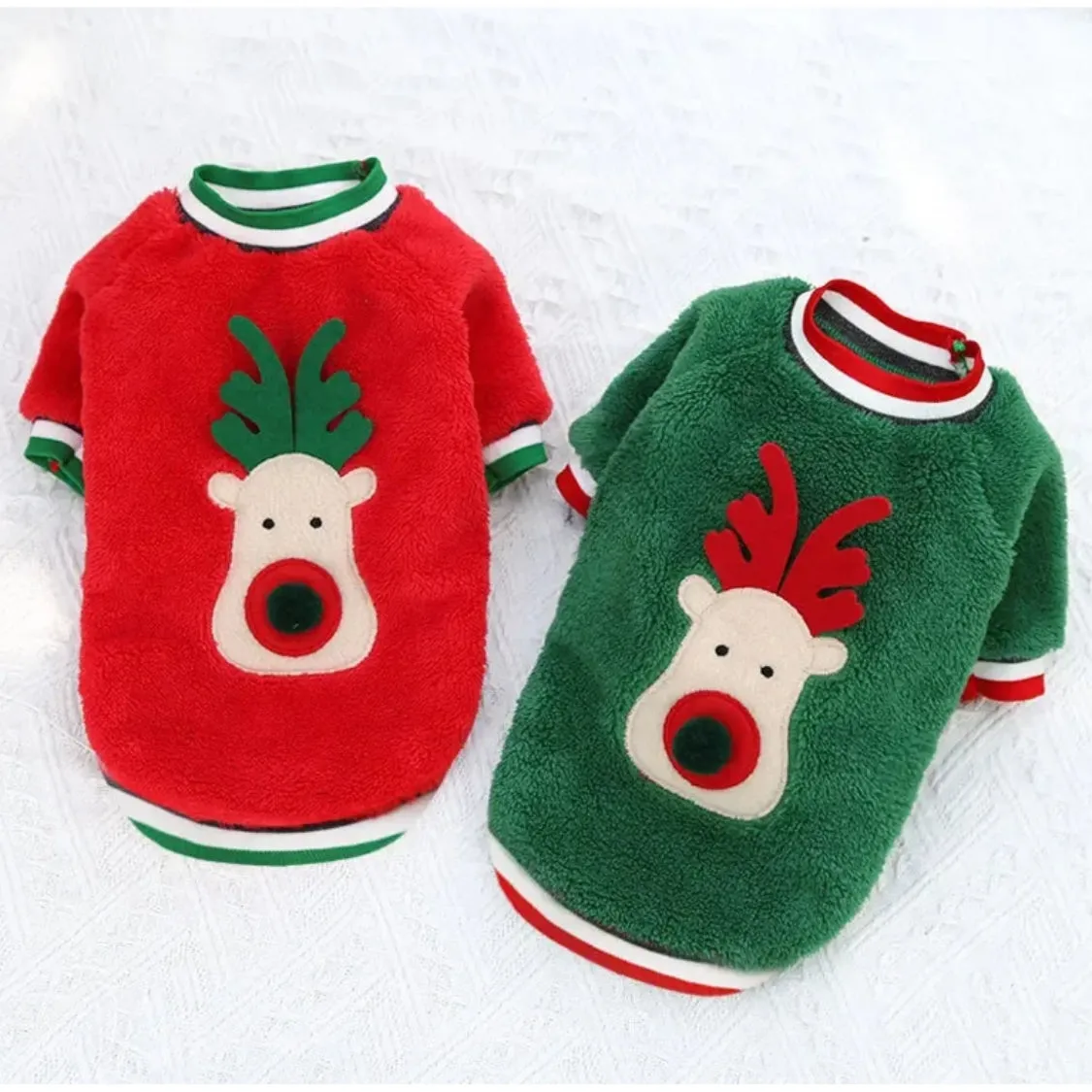 Frenchie Coral Fleece Christmas Sweater - Festive Reindeer Holiday Apparel for Dogs