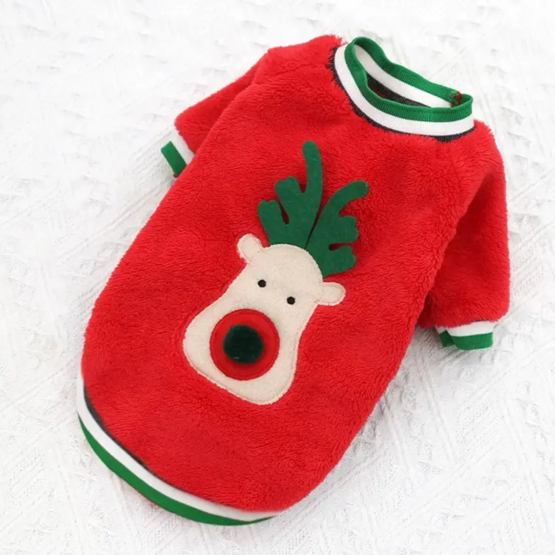 Frenchie Coral Fleece Christmas Sweater - Festive Reindeer Holiday Apparel for Dogs