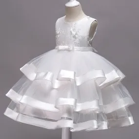 Frilled Floral White Dress, Size 3-10 Yrs