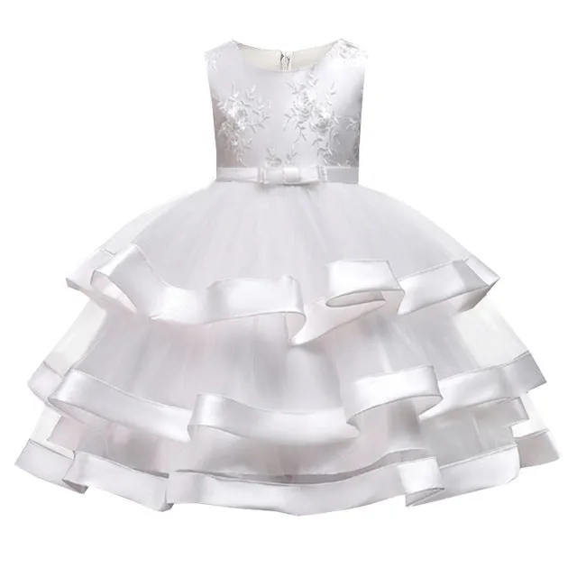 Frilled Floral White Dress, Size 3-10 Yrs