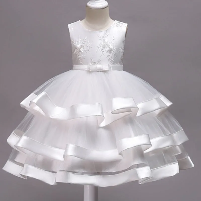 Frilled Floral White Dress, Size 3-10 Yrs