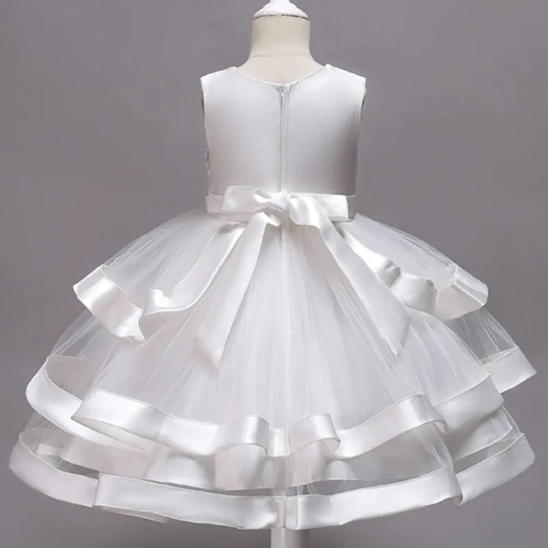 Frilled Floral White Dress, Size 3-10 Yrs