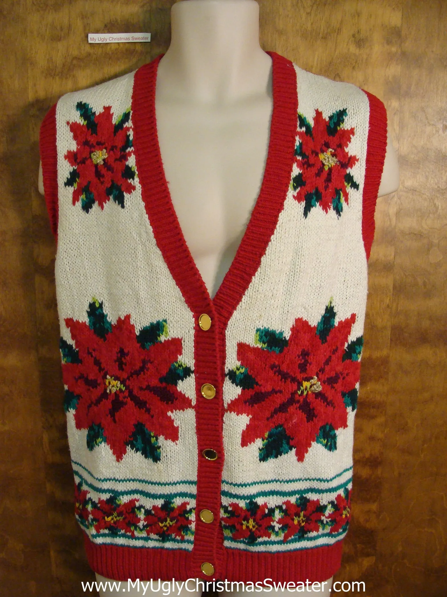 Fun Poinsettia Themed Cheap Christmas Sweater Vest