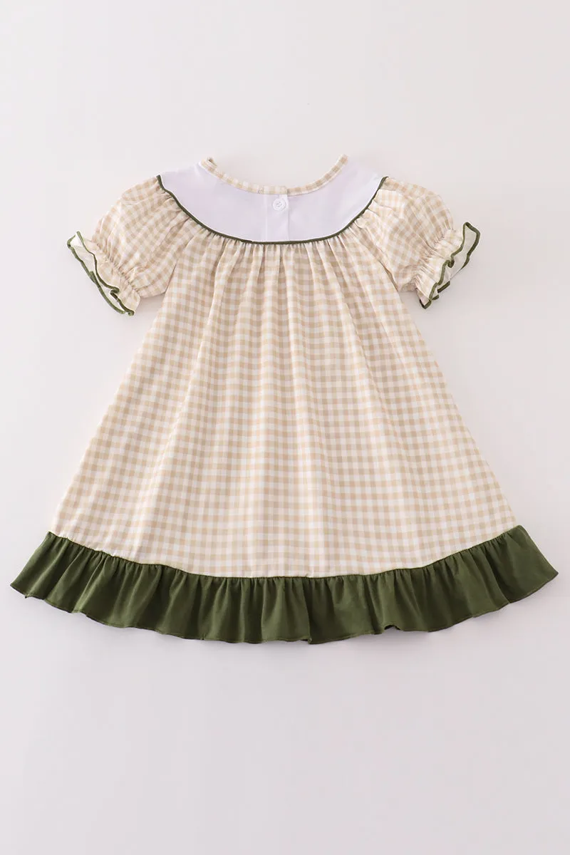 Gingham hunting embroidery girl dress