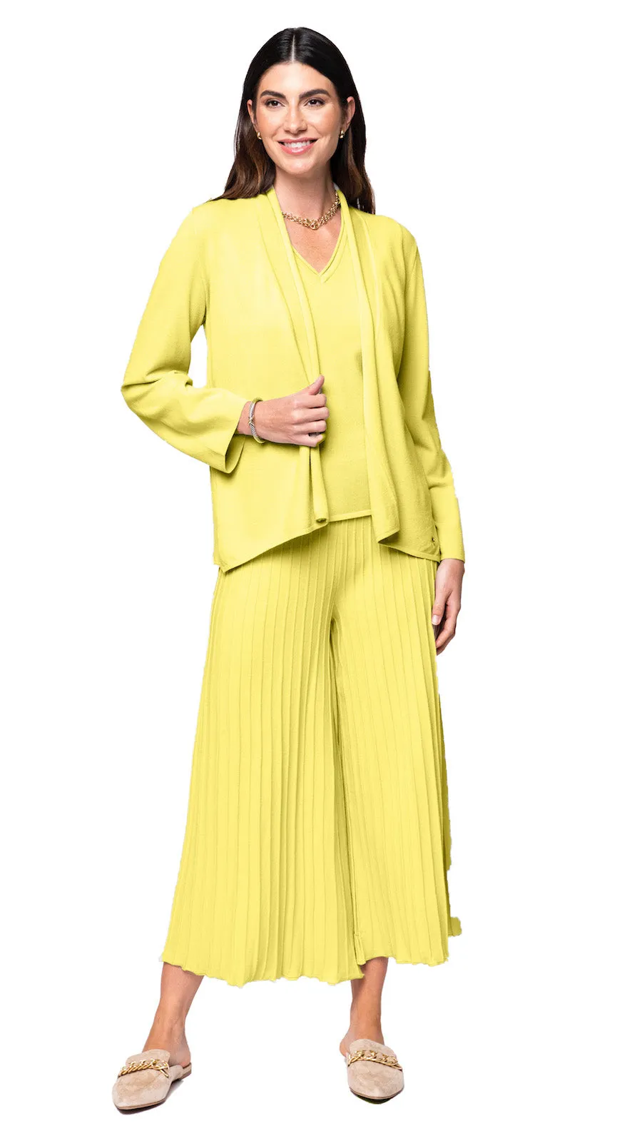 Giuliana Plisse-Look Cropped Wide Leg Pants - Lemon