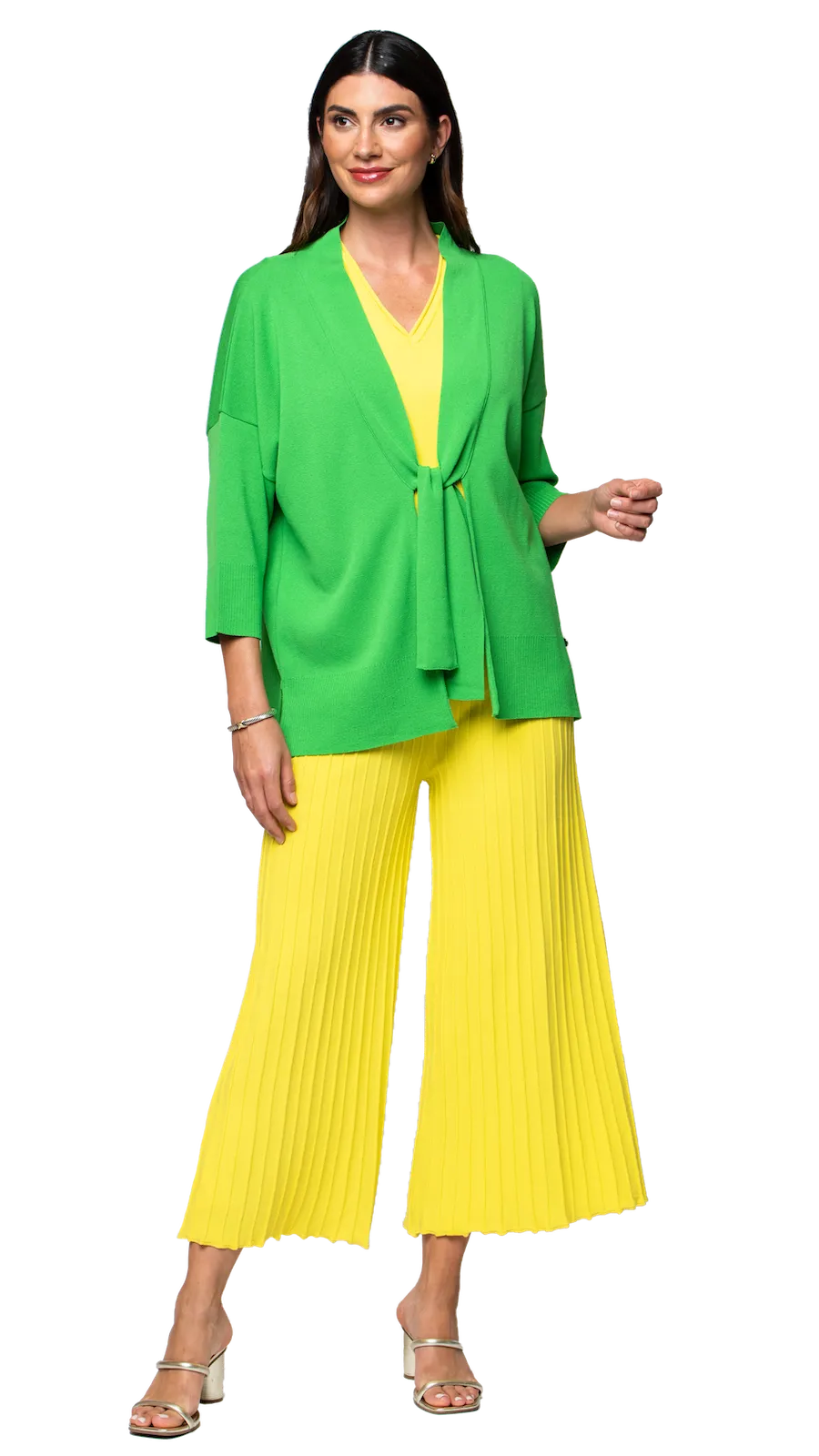 Giuliana Plisse-Look Cropped Wide Leg Pants - Lemon