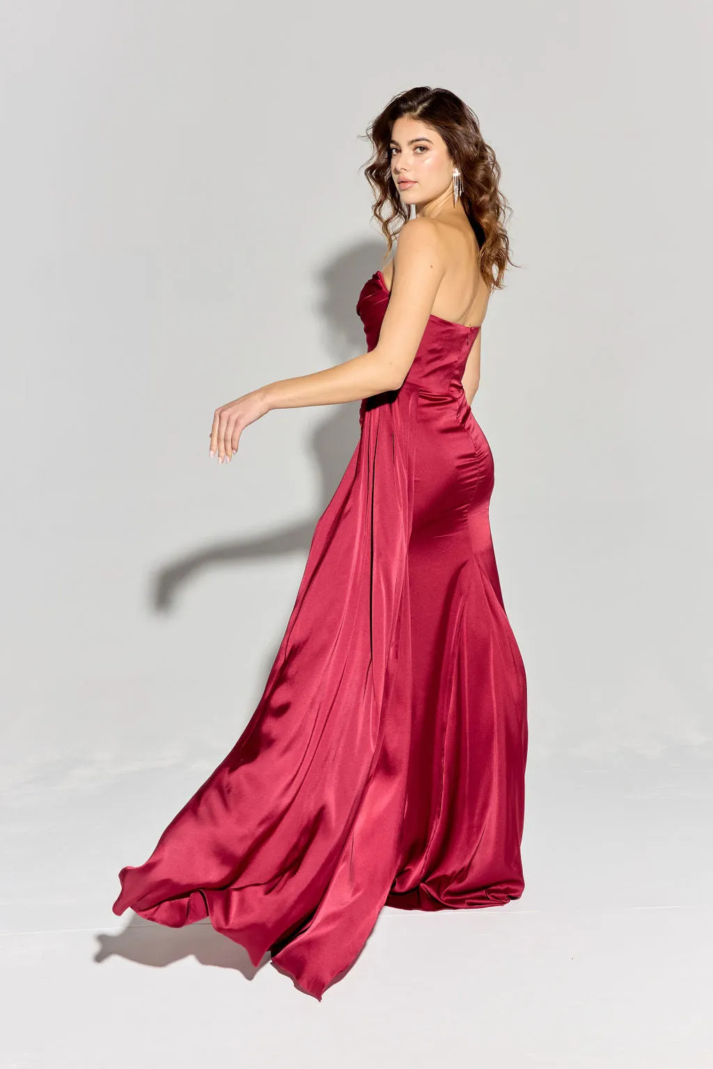 GOLDA Strapless Silky Side Sash Prom & Formal Dress