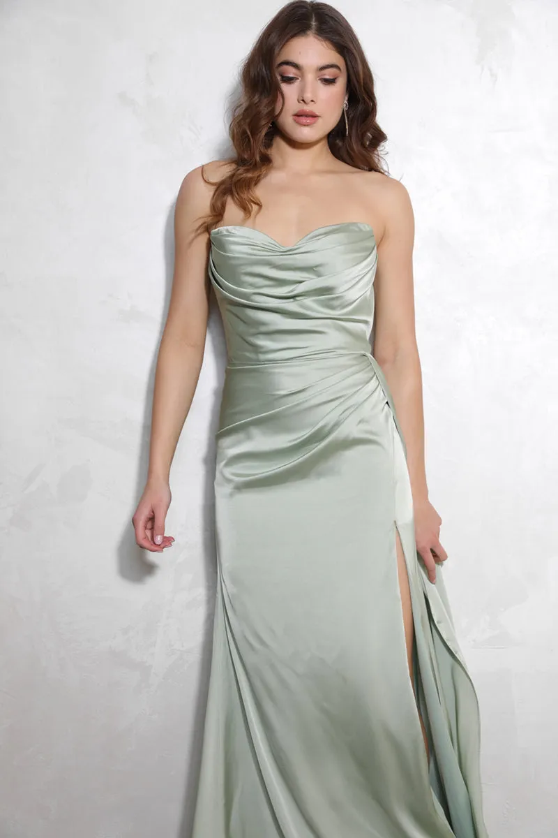 GOLDA Strapless Silky Side Sash Prom & Formal Dress