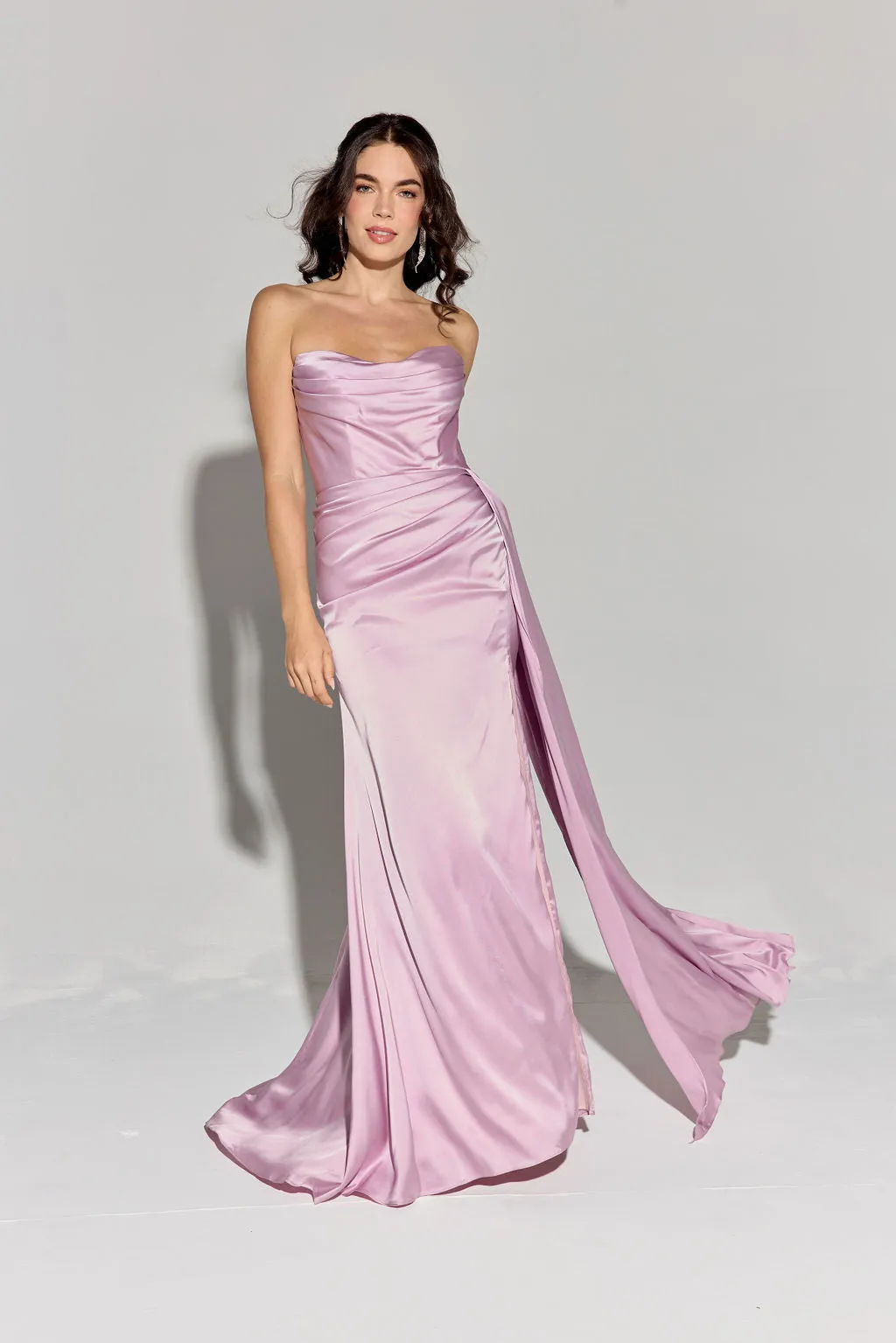 GOLDA Strapless Silky Side Sash Prom & Formal Dress