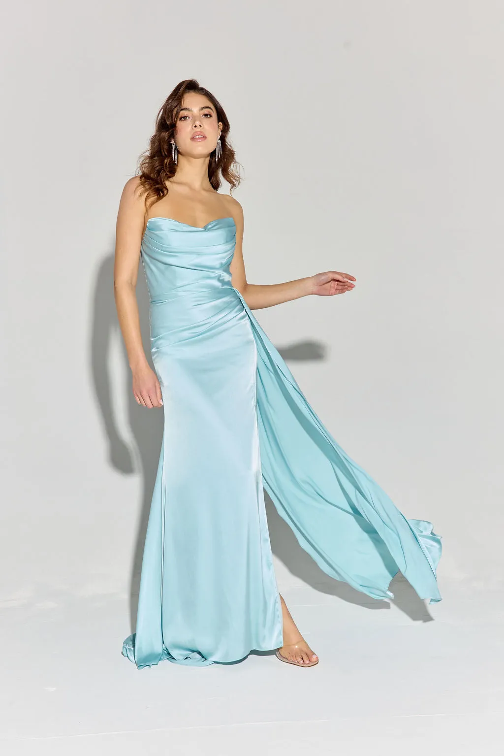 GOLDA Strapless Silky Side Sash Prom & Formal Dress