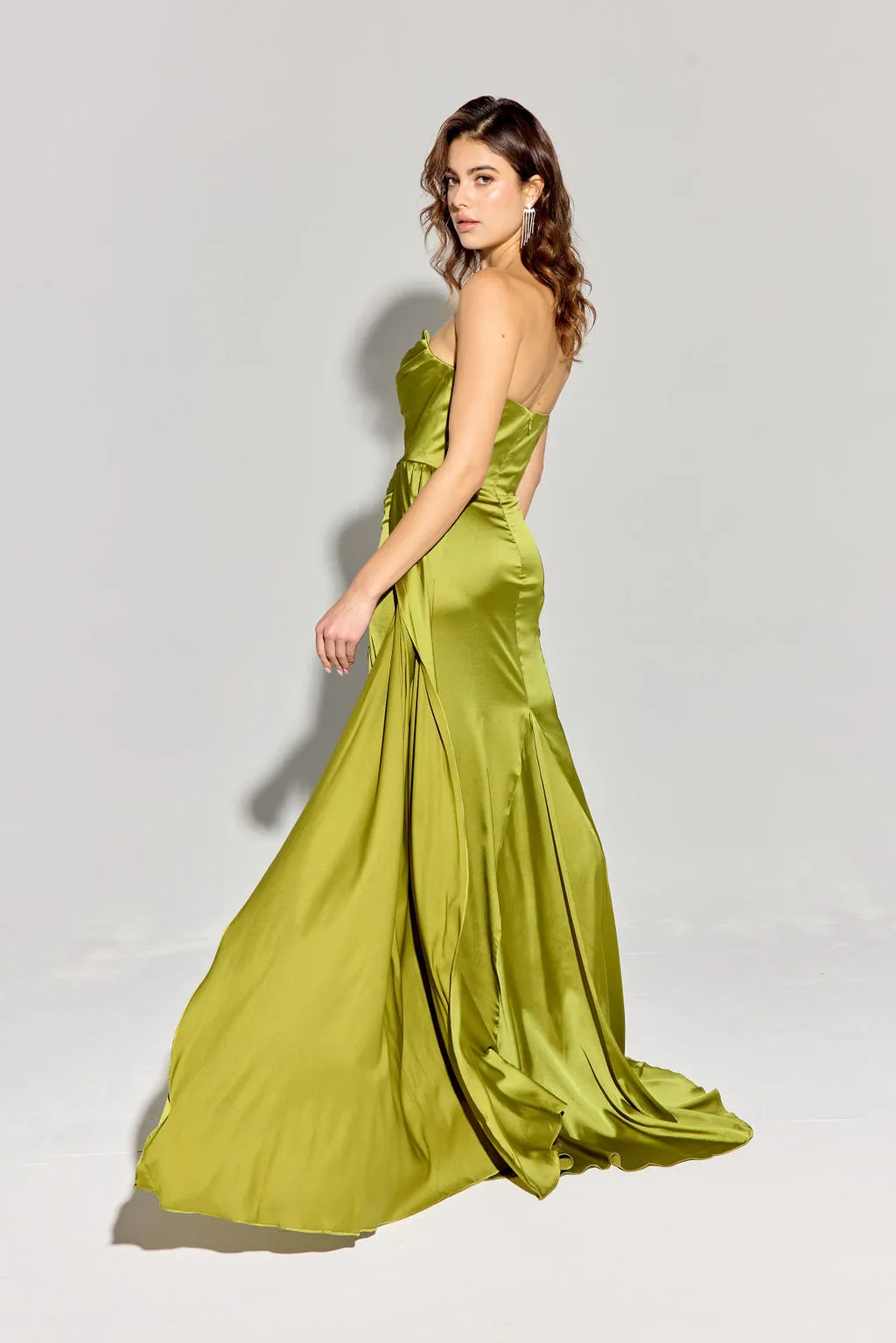 GOLDA Strapless Silky Side Sash Prom & Formal Dress