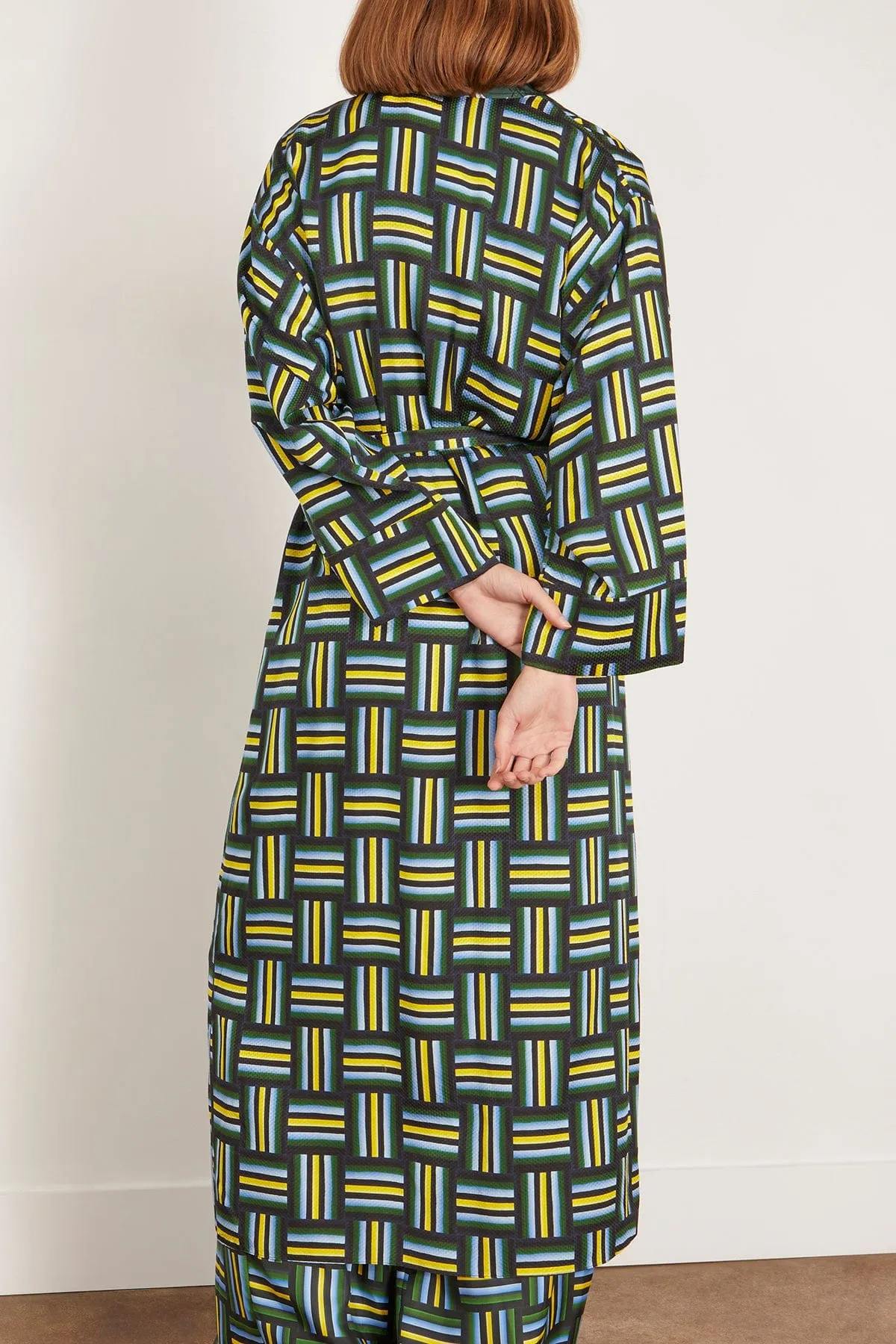 Graphic Patch Coat in Weave Mix Blue Green