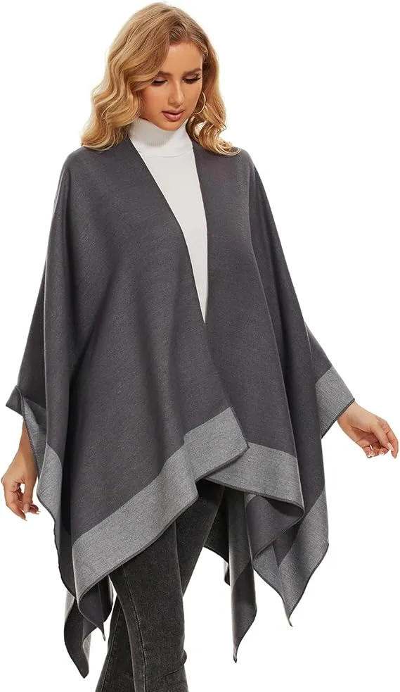 Gray Soft Knit Wrap Poncho Style Cardigan