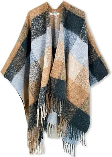 Grey Riverts Winter Chic Plaid Poncho Cardigan