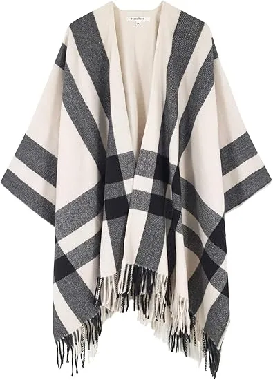 Grey Riverts Winter Chic Plaid Poncho Cardigan