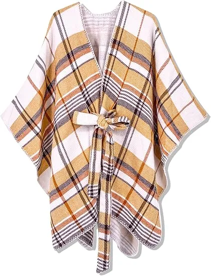 Grey Riverts Winter Chic Plaid Poncho Cardigan