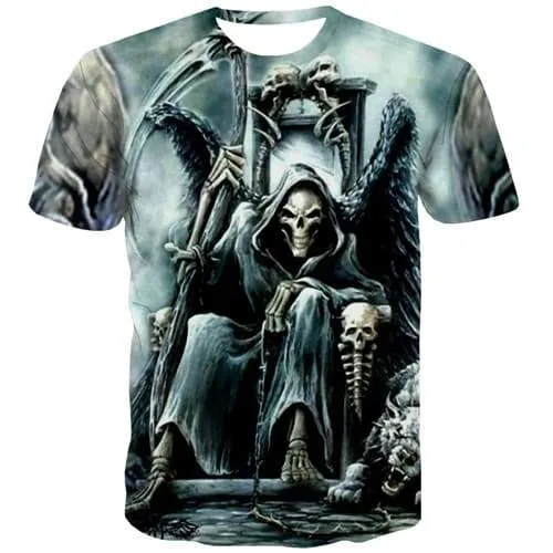 Grim Reaper T-shirt Men Skull Tshirt Anime Metal Tshirts Cool Punk T shirts Funny War Tshirt Printed Short Sleeve Hip hop Mens