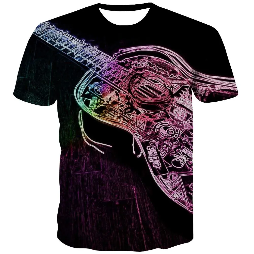 Guitar T-shirt Men Music Tshirts Casual Wooden Tshirts Novelty Metal T-shirts Graphic