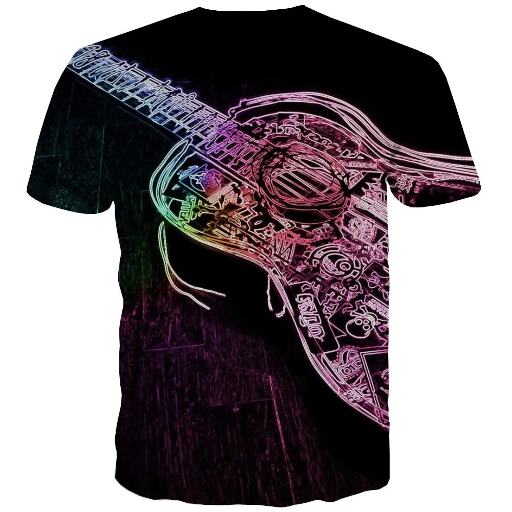 Guitar T-shirt Men Music Tshirts Casual Wooden Tshirts Novelty Metal T-shirts Graphic